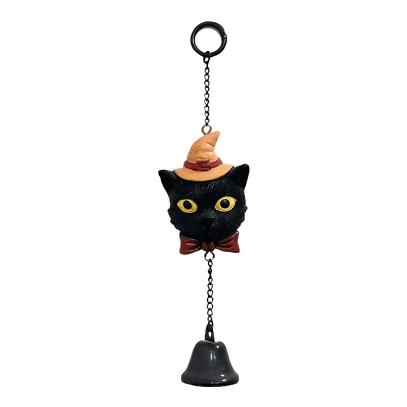 lhwanj Halloween Resin Bell Ornament Set with Pumpkin Skeleton Ghost Black Cat Designs for Spooky Home Door Window Decor