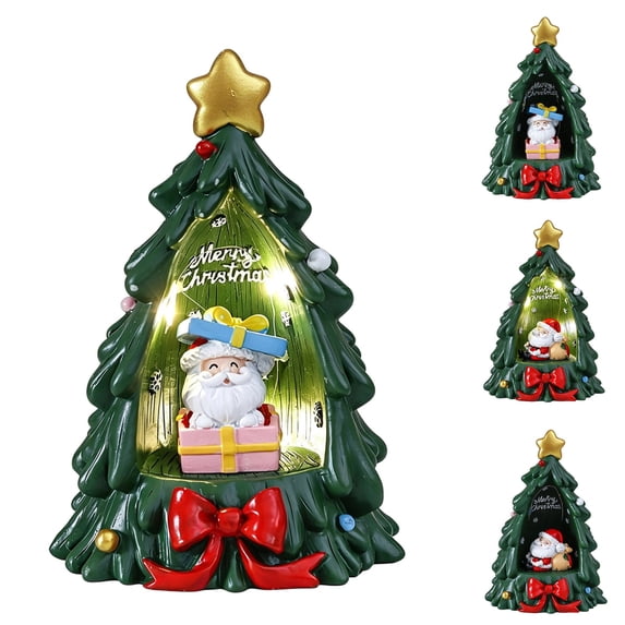 Led Panel Christmas Tree lhwanj Lighted Christmas Tree Figurine with Santa Scene, Resin Holiday ...