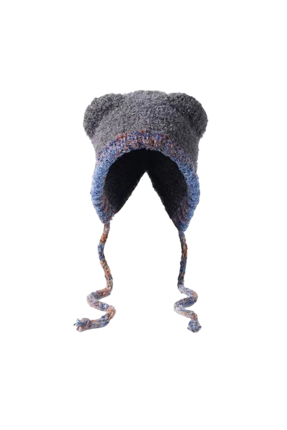 Marled Knit Ear Flap Trapper Hat Winter Warm Casual Outdoor Headwear Gray