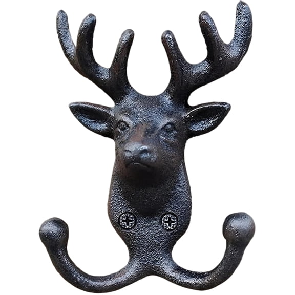 lhwanj Rustic Coat Hooks, Deer Hanging Hook, Heavy Wall Coat Hook Hanging for Coats, Keys, Towels, Deer Head Wall Decor for Farmhouse Cottage Entryway Mudroom
