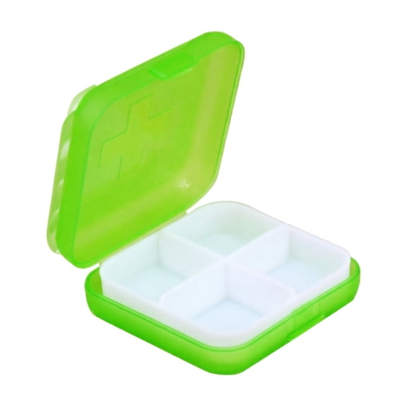 lhwanj Square 4 Compartment Colorful Plastic Pill Storage Box with Cross Pattern Lid for Travel Daily Medication and Vitamins