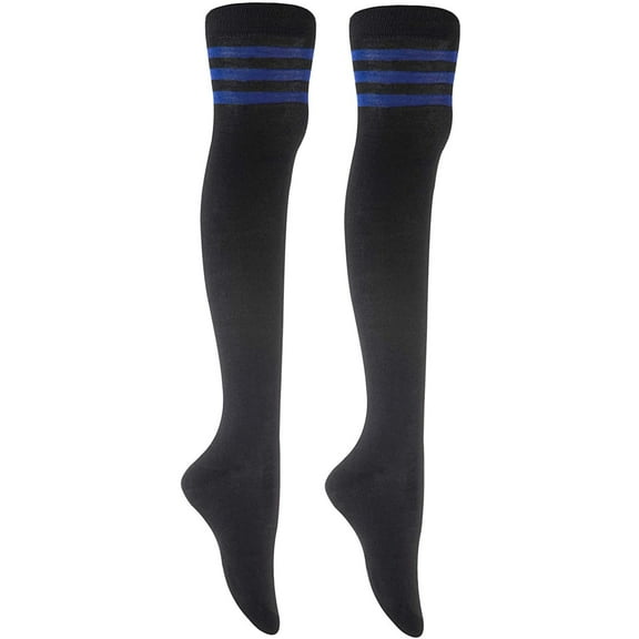 lian style women's 2 pairs over-the-knee thigh high knee-high cotton socks size 6-9 (white strip)