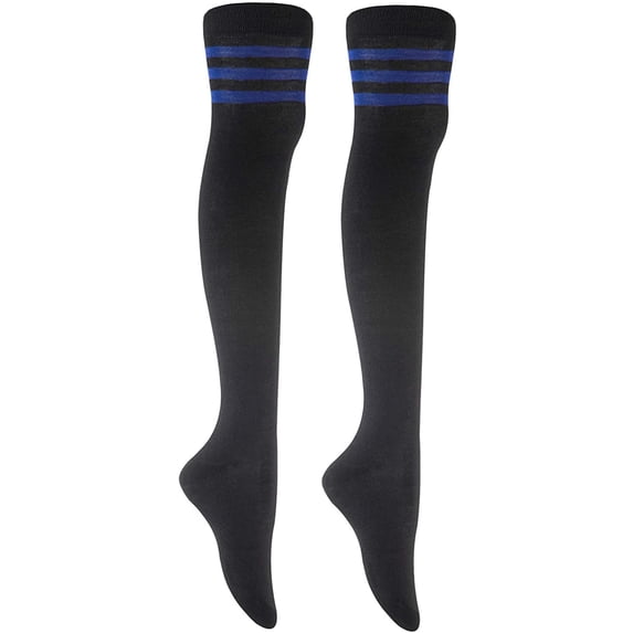 lian style women's 2 pairs over-the-knee thigh high knee-high cotton socks size 6-9 (white strip)