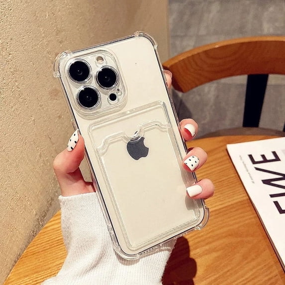 liaozhi Transparent Card Slot Bag Holder Case For iPhone 14 13 11 12 15 Pro Max Mini X XR XS 7 8 Plus Clear Shockproof Soft Wallet Cover wentao ZZ