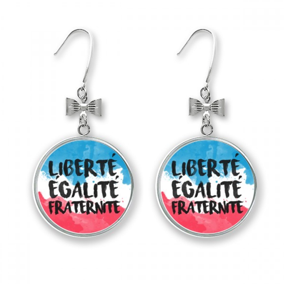 liberte egalite fraternite france mark flag bow earrings drop stud pierced hook