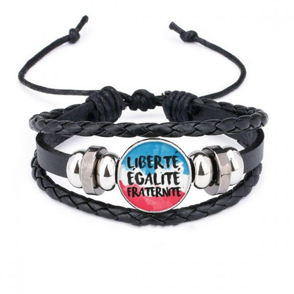 liberte egalite fraternite france mark flag bracelet braided leather woven wristband