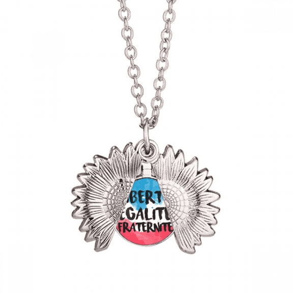 liberte egalite fraternite france mark flag sunflower necklace pendant locket jewelry