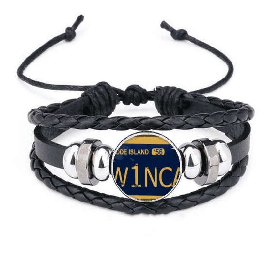 licence plate usa american car number bracelet braided leather woven wristband