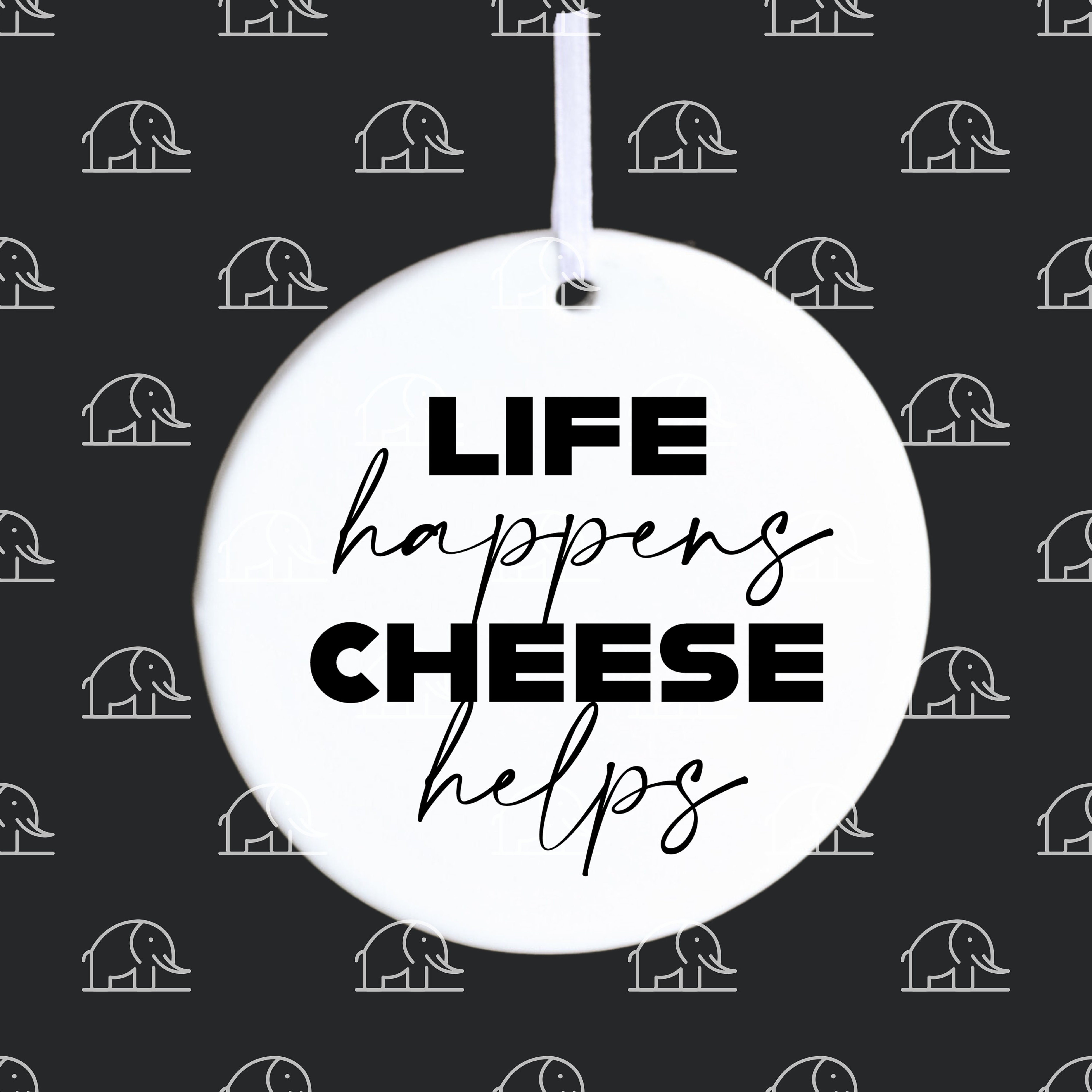 life happens cheese helps funny ornament, Coworker Ornament, White