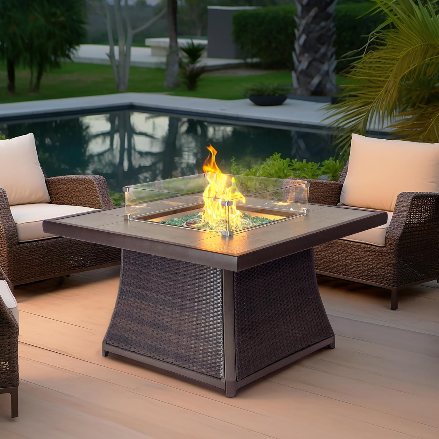 lifeboombiulife Kinger Elio Rattan 42" Propane Gas Fire Pit Table CSA
