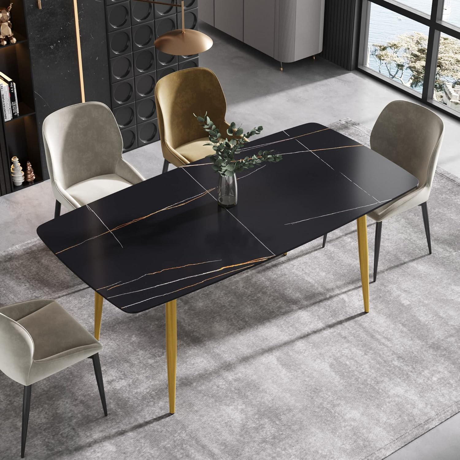 lifeboombiulife Modern Dining Table White Sintered Stone Tabletop