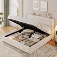 thumbnail image 1 of Lifezone Queen Linen Upholstered Storage Bed Frame with Button Tufted Wingback Headboard, Hydraulic Lift-Up Under-Bed Storage, Beige, 1 of 8
