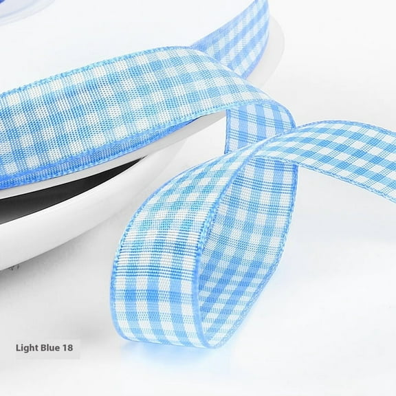 light blue Ribbon, 1.5cm*45m Blue and White Checkered Ribbon Plaid Ribbon Plaid Wired Craft for Gift Wrapping Hair Bows DIY