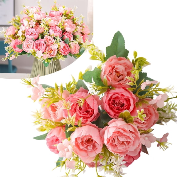 light pink peonies Artificial Flowers, Fake Peonies Rose UV Resistant Silk Flowers, Lifelike Bouquet, No Fade, Fake Flowers for Wedding, Party, DIY Tables Centerpiece Decor, Fake Flowers 1PCS