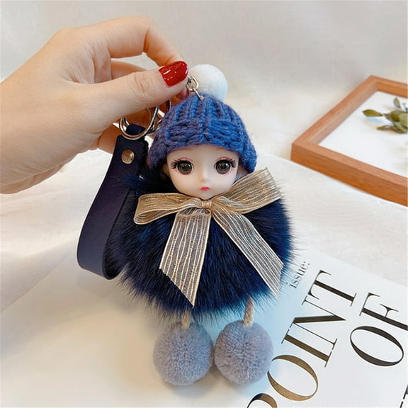 Cute Furs PomPom Baby Dolls Key Chains Keyrings Bag Pendant