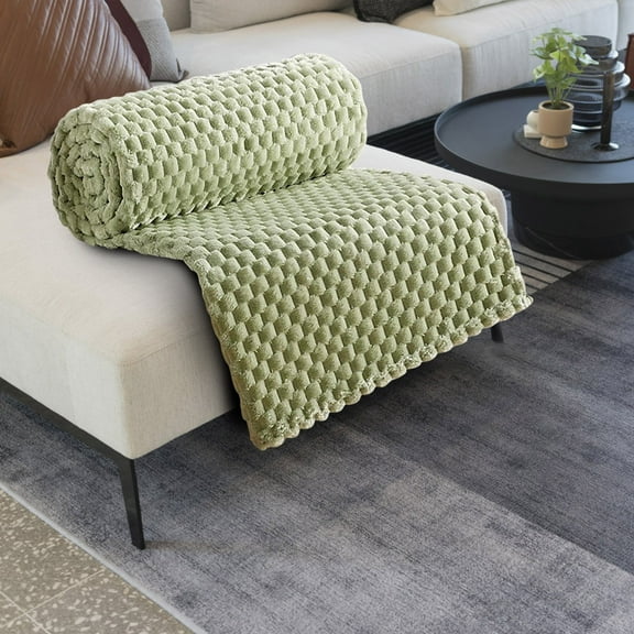 Sage Green Fleece Blanket for Couch - Checkered Throw Blanket for Women, Cute Soft Cozy Throw for Girls, 50x60 Inches