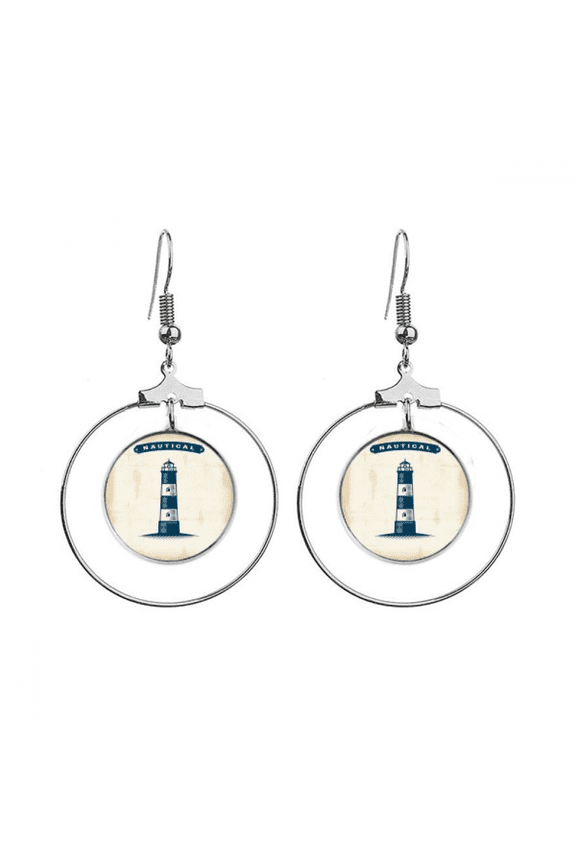 lighthouse navigation military ocean earrings dangle hoop jewelry drop circle