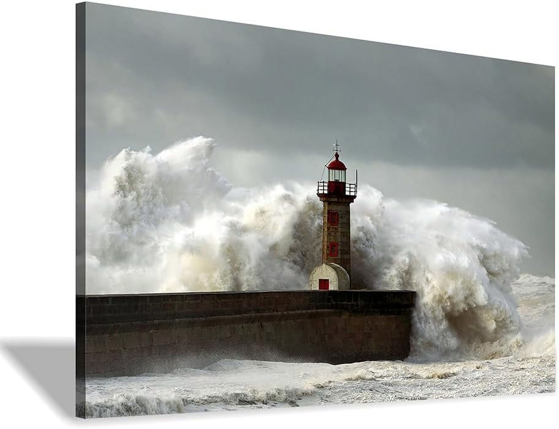 Picture of lighthouse wall art coastal pictures: wave wall decor coastal artwork ...