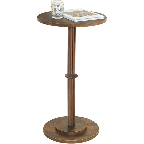 dxynlzq Drink Table Small Side Table for Small Spaces Modern Round End Table with Fluted Wood Leg Rustic Brown