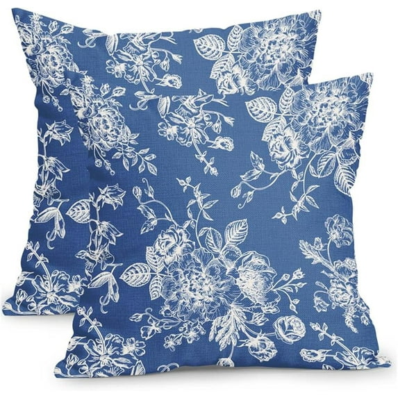 liiduwuibds Pink and Cream Floral Pillow Covers 18x18 Inch Set of 2 Vintage Throw Chinoiserie Flower Pillowcases Farmhouse Cotton Linen Cushion for Couch Bed Sofa Chair Home Decor