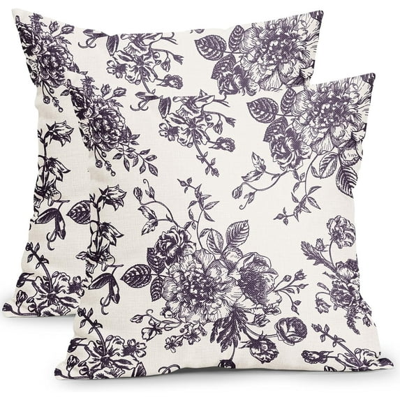 liiduwuibds Pink and Cream Floral Pillow Covers 18x18 Inch Set of 2 Vintage Throw Chinoiserie Flower Pillowcases Farmhouse Cotton Linen Cushion for Couch Bed Sofa Chair Home Decor