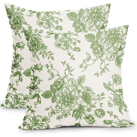 liiduwuibds Pink and Cream Floral Pillow Covers 18x18 Inch Set of 2 Vintage Throw Chinoiserie Flower Pillowcases Farmhouse Cotton Linen Cushion for Couch Bed Sofa Chair Home Decor