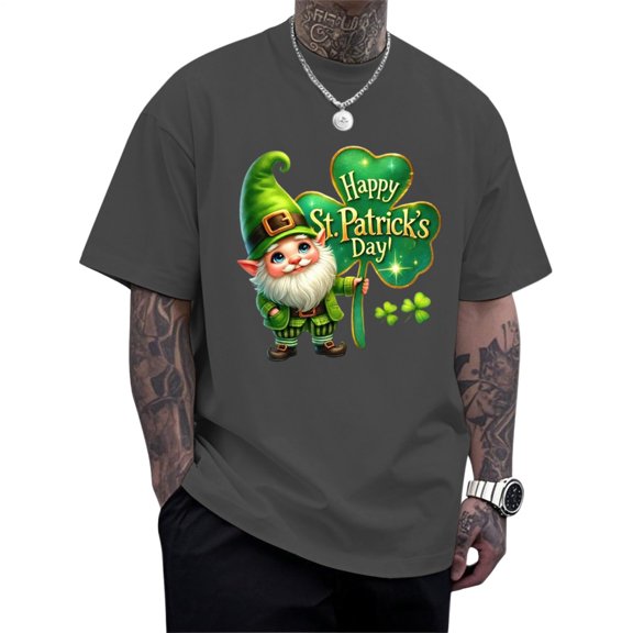 liilaimic Men's St Patrick's Day T-Shirt Gnome Shamrock Funny Summer T Shirts Loose Crew Neck Clothes for Holiday Party