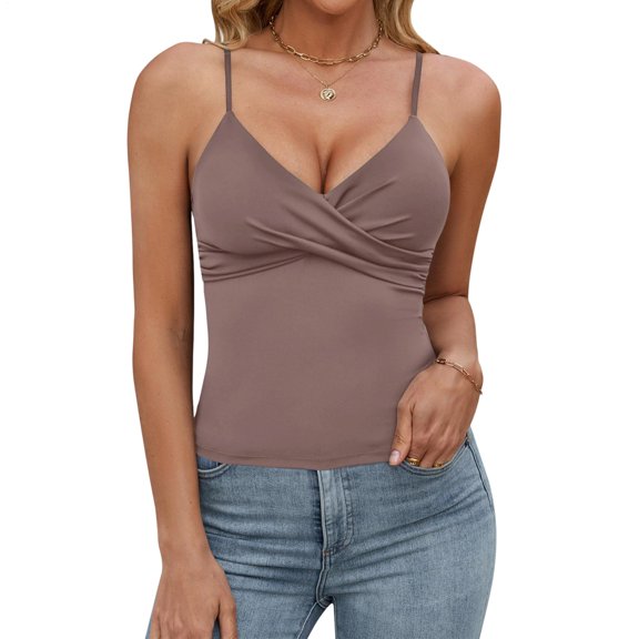 liilaimic Womens Camisole Tank Tops Wrap V Neck Sleeveless Crop Cami Going Out Tops for Travel Club Date Streetwear