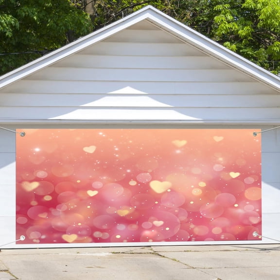 lijoe 7X16ft Valentine''s Pink Glitter Heart Garage Door Cover Decoration Background Valentine Party Wedding Baby Shower Photo Backdrop Sweet Female Birthday Girls Lovers Banner Cover
