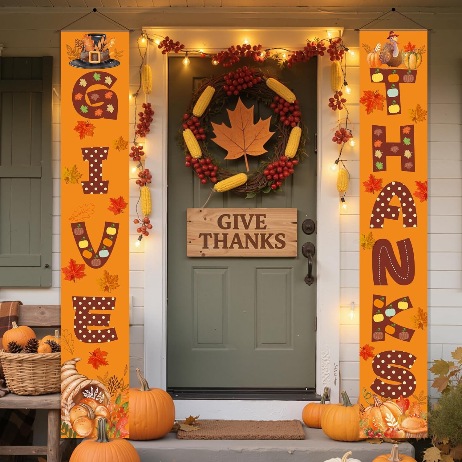 lijoe Thanksgiving Decorations - GIVE THANKS Porch Banner | Fall Decor