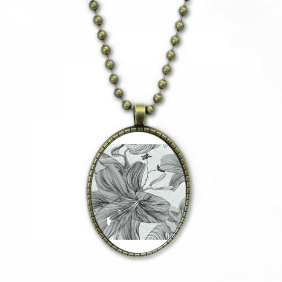 lily drawing art flower necklace vintage chain bead pendant jewelry collection