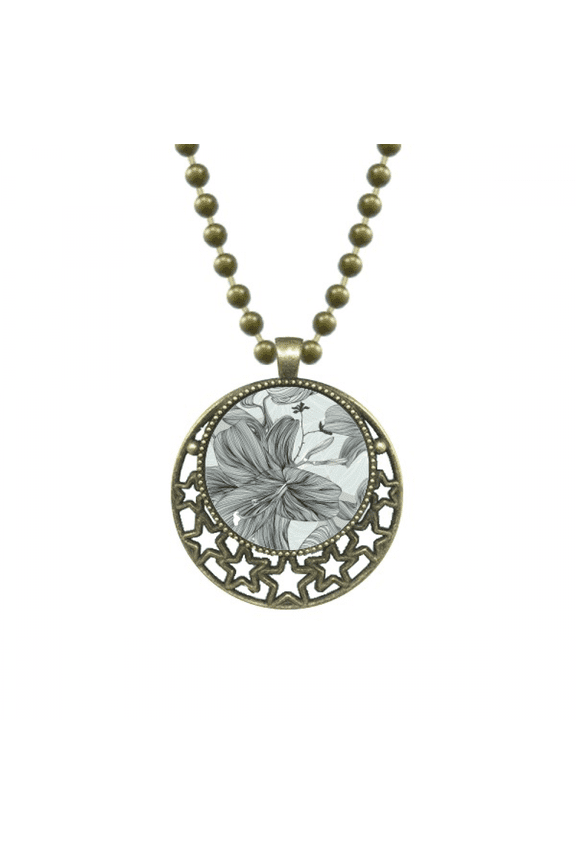 lily drawing art flower pendant star necklmoon chain jewelry