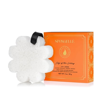 SPONGELLÉ Flower Shower Body Wash Infused Buffer Soap Sponge Body Scrubber, Lily, 3 oz