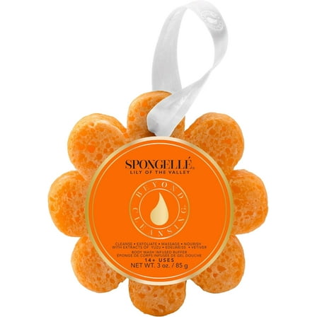 SPONGELLÉ Wild Flower Body Wash Infused Buffer Soap Sponge Body Scrubber, Lily, 3 oz