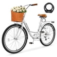 thumbnail image 1 of Lilypelle 24/26inch Beach Cruiser Bicycle for Women, 7 Speed Step Through Adult Commute Bike with Basket & Rack，White, 1 of 15