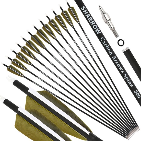limaity 12X Carbon Arrows with 4 Inch Natural Feathers for Recurve Compound Bow Hunting