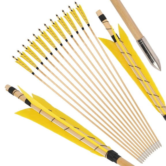 limaity 12pcs Wooden Arrows 32" with 5" Natural Feather Traditional Bow Lognbow Practice