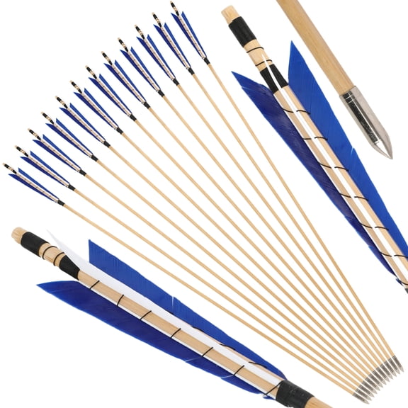 limaity 12pcs Wooden Arrows 32" with 5" Natural Feather Traditional Bow Lognbow Practice