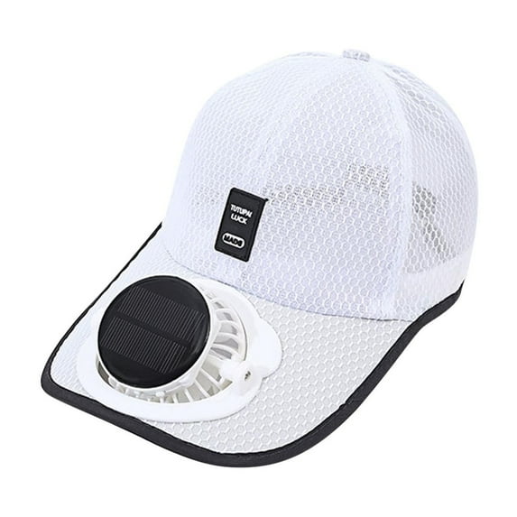 Baseball Cap with Solar Fan Golf Hat USB Charging Fan Breathable Mesh Hat with Fan Unisex for Summer Travel(White)