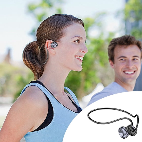 Open-Ear, Bone Conduction Sport Headphones - with Headband - Sweat Resistant, Workout Headphones - Secure, Wireless, Comfortable Fit-Deep Bass and Smart Mic App