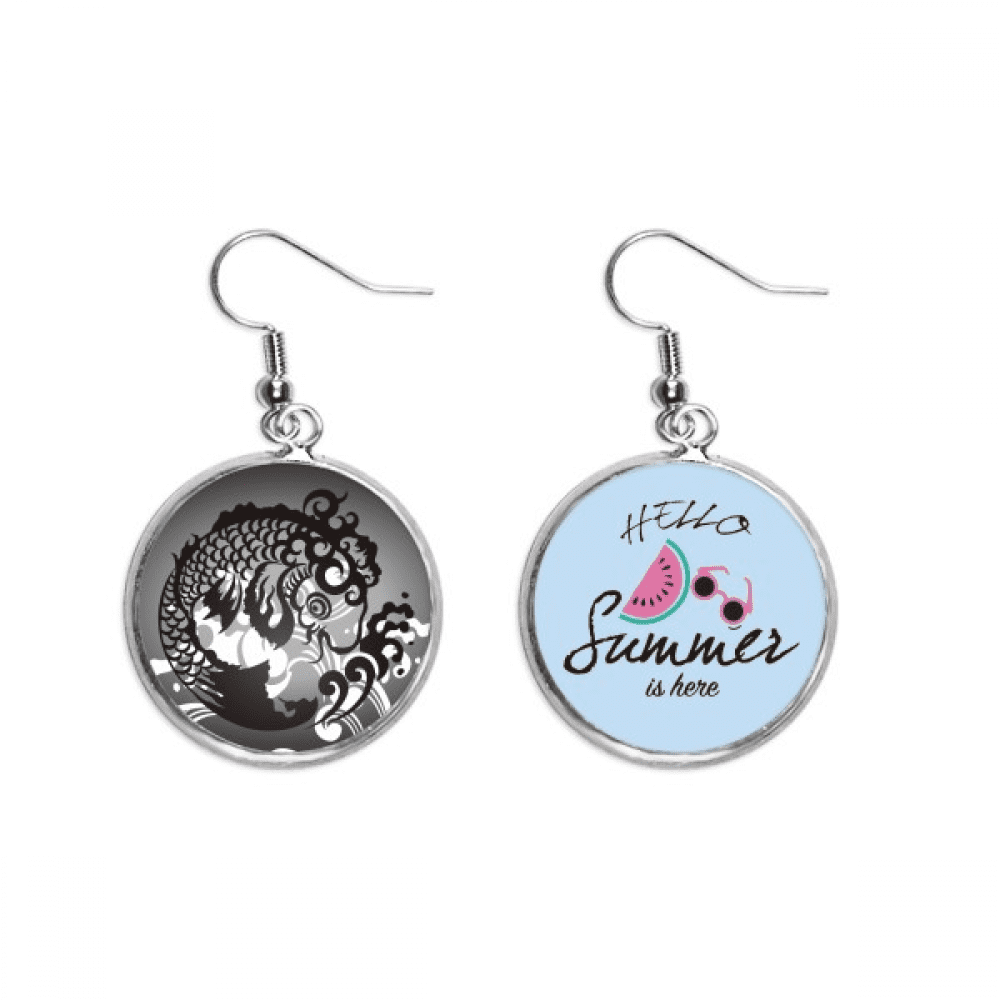 line drawing fish wave pattern earring drop summer watermelon earring ...