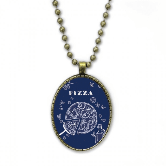 line drawing pizza italy foods necklace vintage chain bead pendant jewelry collection