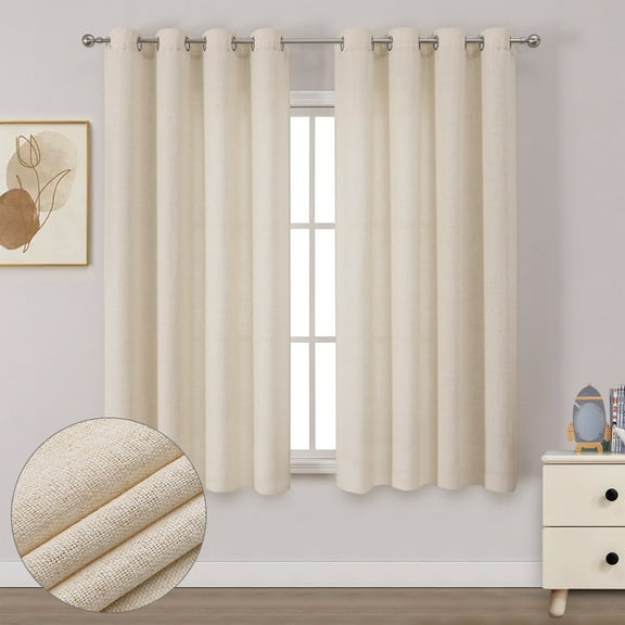 Linen Curtains 52x72 inch, 2 Panels Light Filtering Curtains Privacy Assured & Ventilation, Burlap Semi-Sheer Window Drapes for Bedroom Living Room Dining Farmhouse Decor