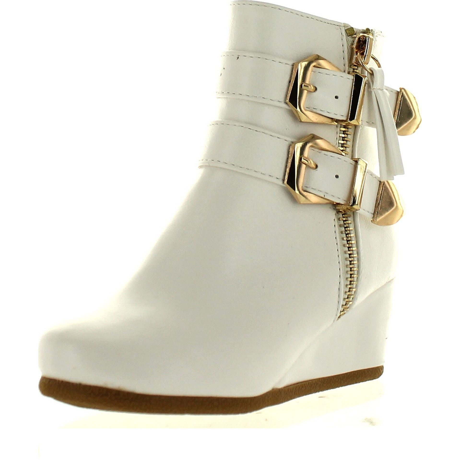link peggy 90k children girl s wedge heel double straps high top ankle booties white 12