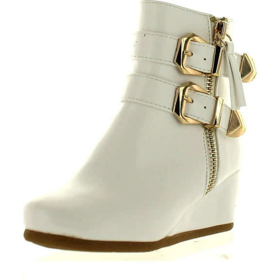 LINK PEGGY-90K Children Girl's Wedge Heel Double Straps High Top Ankle Booties