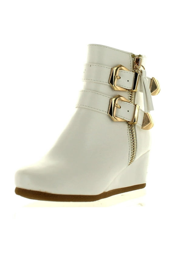 PEGGY-90K Children Girl's Wedge Heel Double Straps High Top Ankle Booties