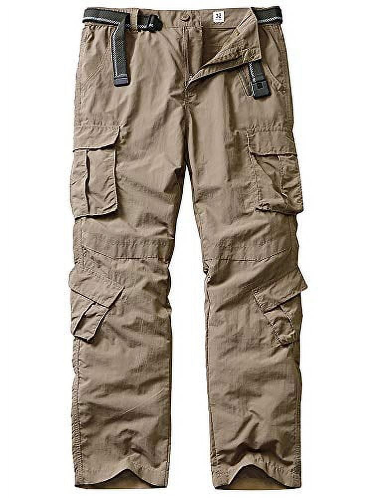 linlon Hiking Pants for Men, Outdoor Lightweight Quick Dry Fishing Pants  Casual Cargo Pants with 8 Pockets,Khaki,34