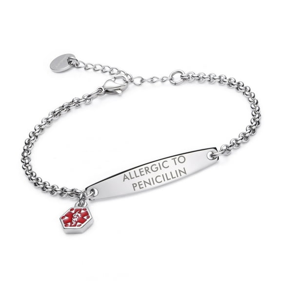linnalove Medical alert bracelet for Women stainless steel Allergic to Penicillin bracelets