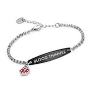 linnalove Medical id bracelet for Women Black blood thinner alert bracelets