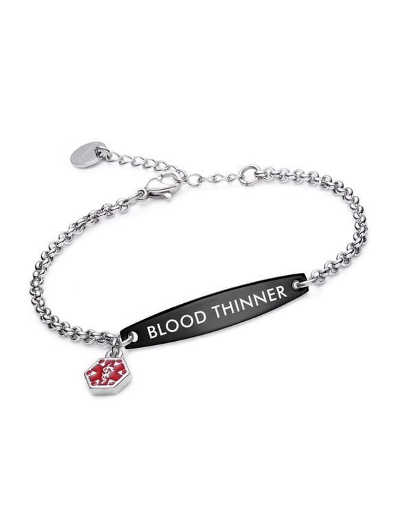 Medical id bracelet for Women Black blood thinner alert bracelets